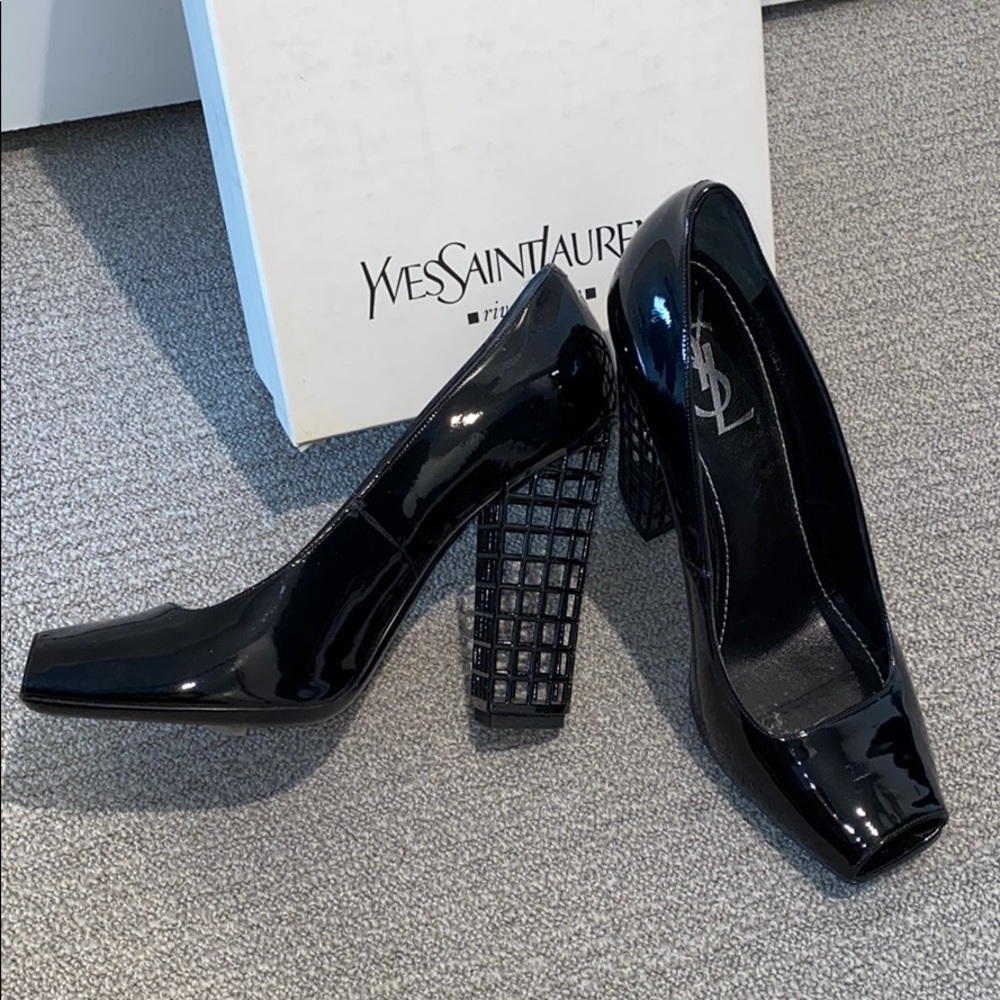 YVES SAINT LAURENT sexy cage heel peep toe pumps